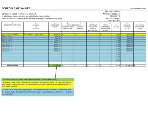 Schedule Of Values Excel Template