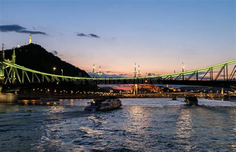 Evening View of the Danube River, Bridges, Sights of Budapest. Hungary ...