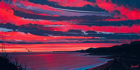 HD wallpaper: Nature, Clouds, Sea, Figure, Shore, Heaven, Art, Aenami ...