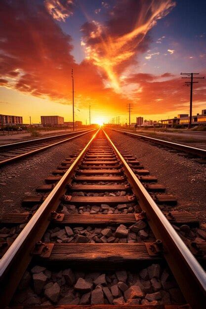 Premium Photo | Train tracks at sunset