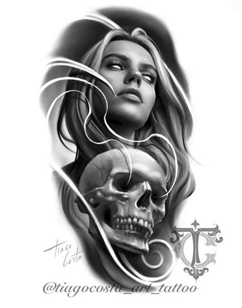 Skull Girl Tattoo, Girl Face Tattoo, Skull Tattoo Design, Tattoo Design ...