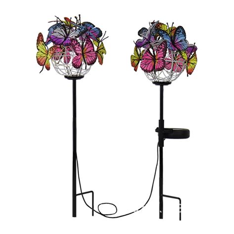 2 Pack Butterfly Solar Stakes Solar Landscape Garden Waterproof Outdoor Stake for Pathway ...