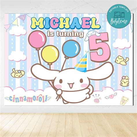 Cinnamoroll Birthday Backdrop Digital File Template DIY | Bobotemp