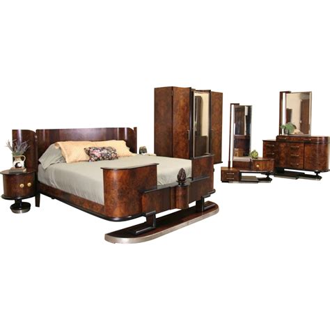 Italian 1935 Art Deco King Size 6 Piece Rosewood & Burl Bedroom Set | Art deco bedroom furniture ...