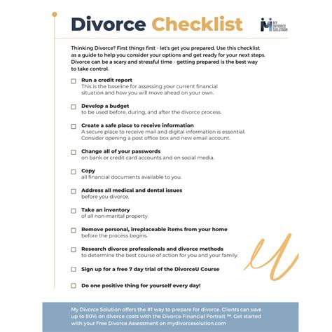 Printable Divorce Checklists