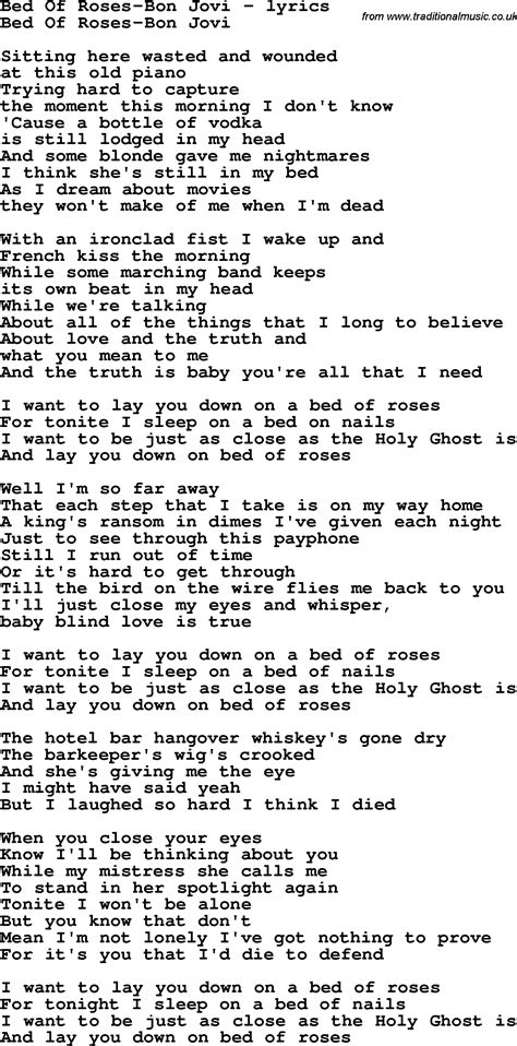 Love Song Lyrics for:Bed Of Roses-Bon Jovi