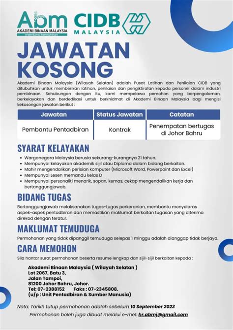 Iklan Jawatan Akademi Binaan Malaysia (ABM) » Jobs Hub