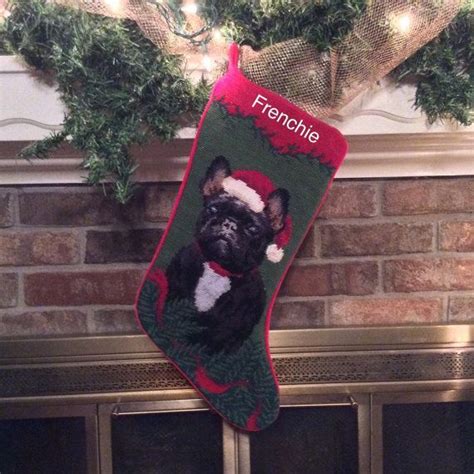 Brindle French Bulldog dog stocking, needlepoint stocking, personalized ...