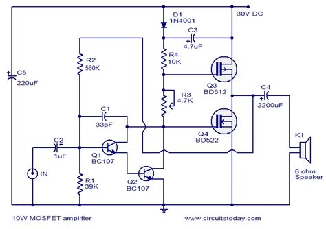 Popular Mosfet Audio Amplifier Circuits-Circuit Diagrams