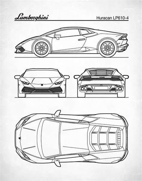 Patent Print, Auto Art, Lamborghini Huracan Blueprint, LP610-4, Lamborghini Poster, Lamborghini ...