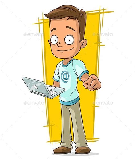 Cartoon Young Programmer with Laptop | Cartoon character design ...