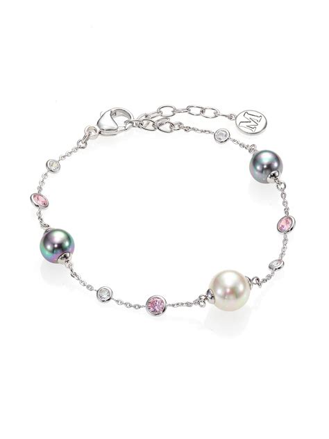 Majorica 8Mm-12Mm Grey Round Pearl & Sterling Silver Station Bracelet ...