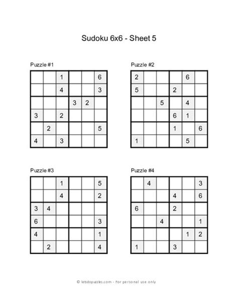 Printable Sudoku for Kids - 6x6 Grid - Sheet 5