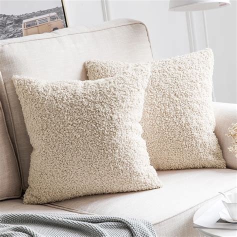 Decorative Faux Wool Fur Throw Pillow Covers Super Soft Faux Wool ...