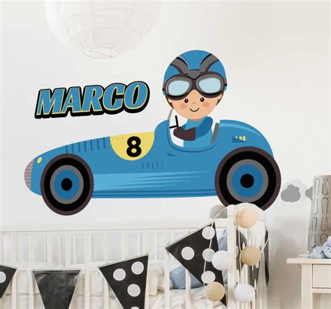 Kids Personalised Race Car Illustration Sticker - TenStickers