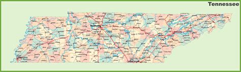 Road map of Tennessee with cities