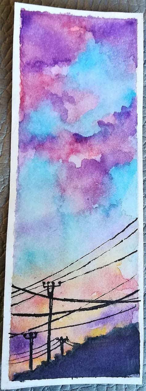 sunset watercolor painting ideas - Faviola Cave