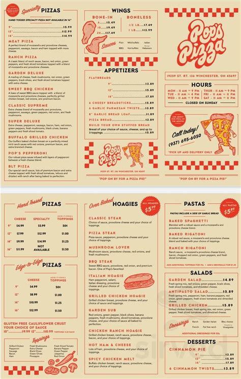 pops pizzeria menus in Winchester, Ohio, United States