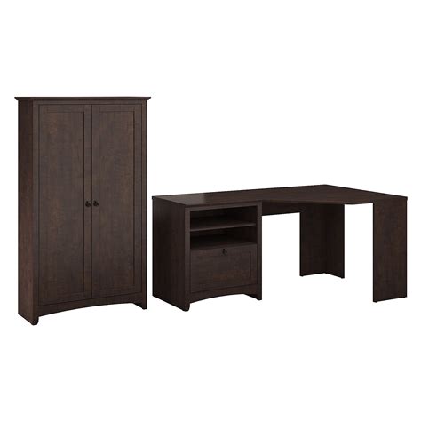 Bush Furniture Buena Vista Corner Desk with Tall Storage Cabinet, Madison Cherry BUV030MSC ...