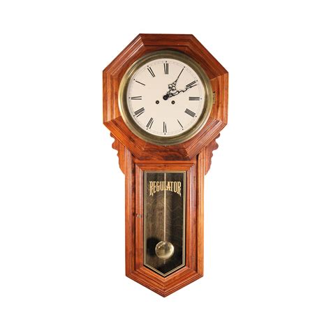 Regulator School House Pendulum Hanging Wall Clock Wood & Brass | Chairish