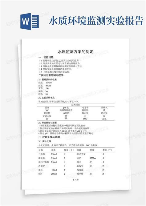 水质环境监测实验报告Word模板下载_编号lvvvvwgj_熊猫办公