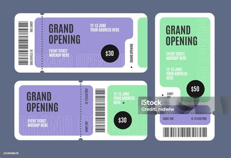 Realistic Detailed 3d Grand Opening Event Ticket Template Mockup Set Vector Stock Illustration ...