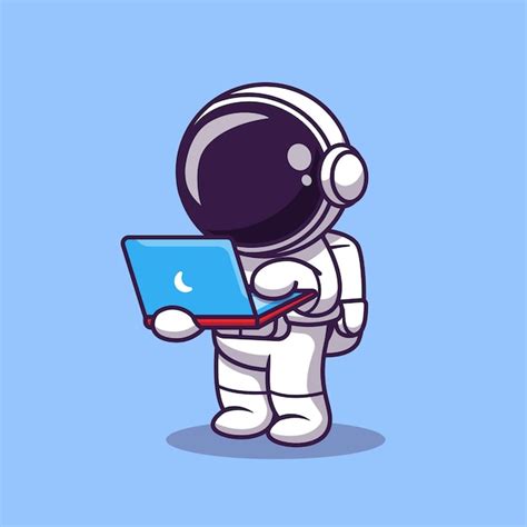 Premium Vector | Cute Astronaut Working On Laptop Cartoon Vector Icon ...