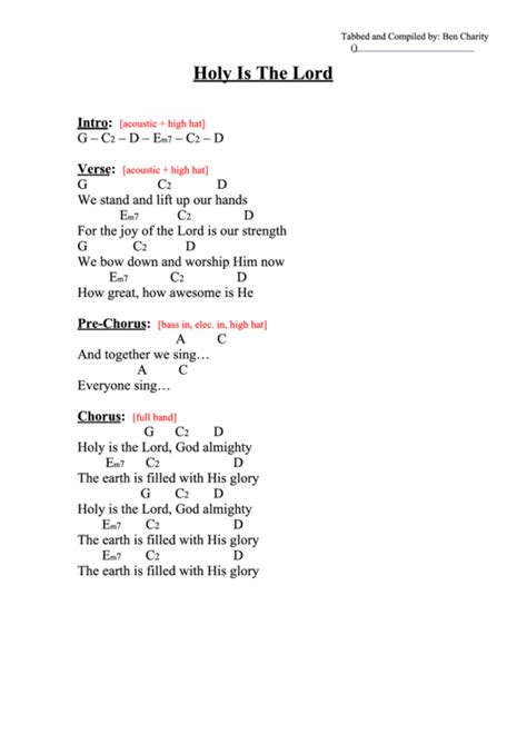 Holy Is The Lord (G) Chord Chart printable pdf download