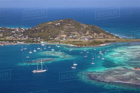 Aerial view of Union Island, looking towards Clifton and the airport, The Grenadines, St ...