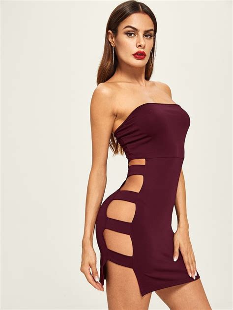 Ladder Cutout Side Tube Dress -SheIn(Sheinside) | Tube dress, Mini dress, Satin bodycon dress