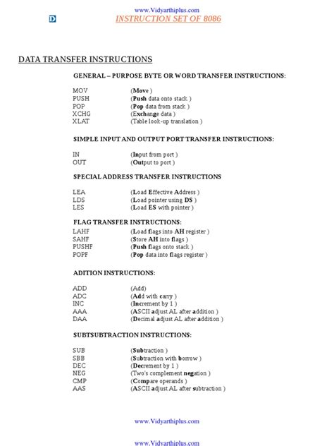 8086 Microprocessor Instruction Set | Instruction Set | Computer ...