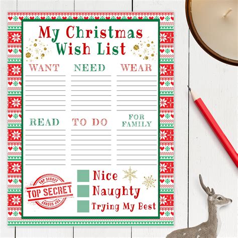 Printable Christmas Gift Wish List Template My Wish List ...