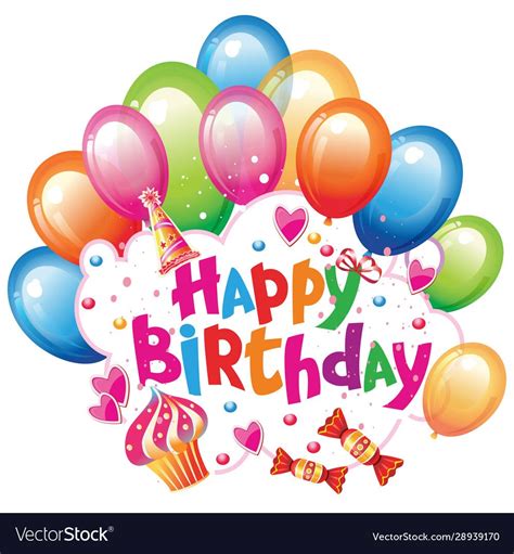 Birthday sticker with balloons and sweets vector image on VectorStock ...