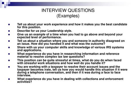 PPT - INTERVIEW QUESTIONS (Examples) PowerPoint Presentation, free ...