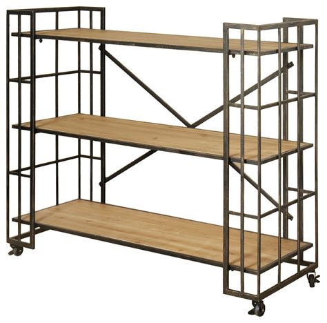 Industrial Styled 3-Shelf Bookcase with Locking Wheels, Dark Bronze Finish - Bedroom Furniture ...