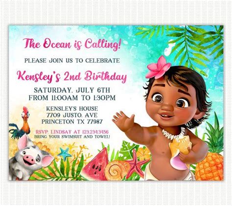 Baby Moana 1st birthday invitation template editable - edit before you ...