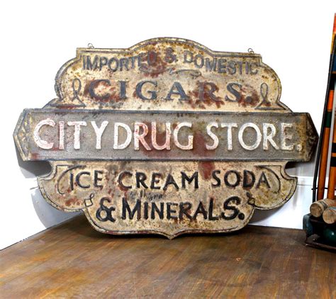 Vintage Style Stamped Tin Drug Store Trade Sign | The Kings Bay