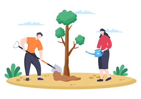 People Planting Trees Flat Cartoon Vector Illustration With Gardening, Farming and Agriculture ...