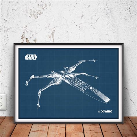 X-Wing Fighter Blueprint - Star Wars Digital Downloadable Art