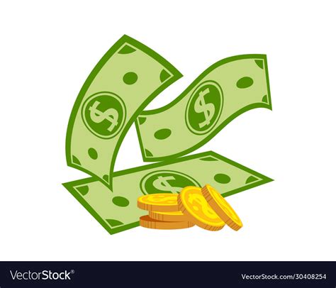 Pocket money falling cartoon banknote coin Vector Image