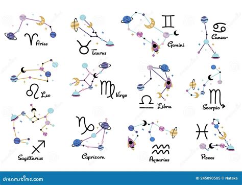 Gruppe Isolierter Sternbilder 12 Tierkreiszeichen Mit Titel Vektor ...
