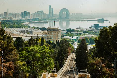 Panoramic view of Baku - the capital of Azerbaijan located by the Caspian See shore. Stock Photo ...