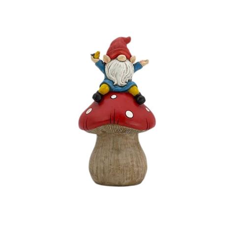 Galt International Happy Gnome on Red Mushroom Garden Statue 9 in ...