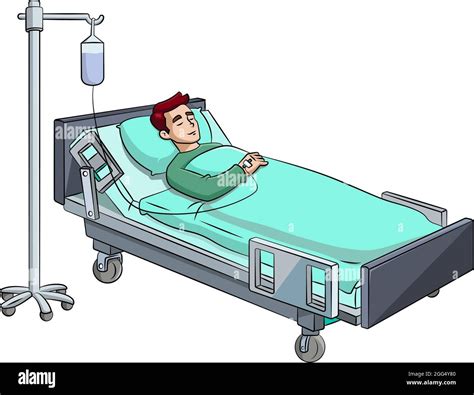 Download this stock vector: Cartoon vector illustration of a man resting in a hospital bed ...