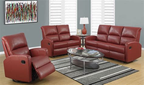 Red Bonded Leather Reclining Living Room Set from Monarch | Coleman Furniture