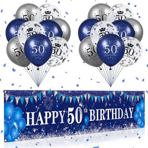 Buy Blue 50th Birthday Decorations for Men Women, Navy Blue Silver Happy 50th Birthday Banner ...