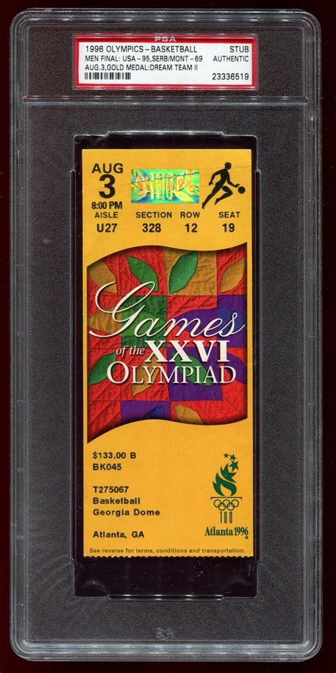 1996 Olympics Basketball Ticket Mens Final USA Gold Medal Dream Team II ...