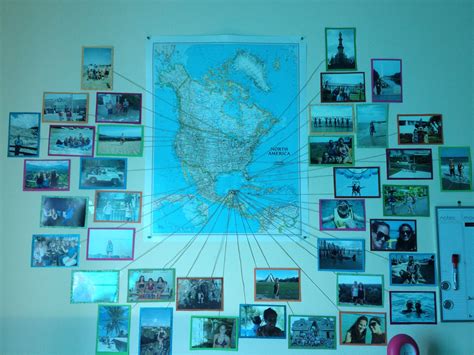 Pins on the map with string leading to the picture of every place I've been. | World map wall ...
