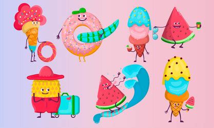 Summer cartoon characters set cartoon Royalty Free Vector