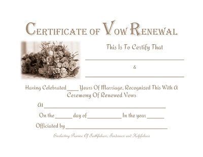 Free Printable Vow Renewal Certificate